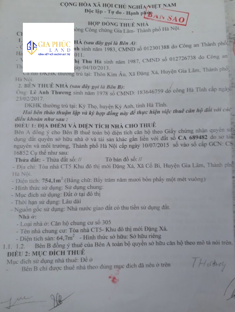 Tham khảo hợp đồng cho thuê nhà chung cư